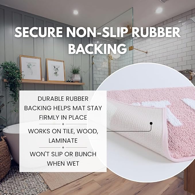 LABEND HOME Get Naked Bath Mat Runner 50"" x20 - Funny Bathroom Rug, Plush Microfiber Non-Slip TPR Backing, Machine Washable Quick-Dry Bath Decor - Pink