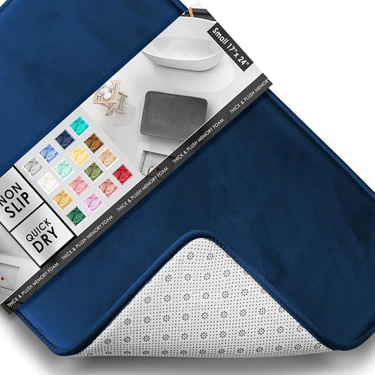 Clara Clark Bathroom Rugs, Velvet Memory Foam Bath Mat, Non-Slip, Machine Washable Bath Rugs - Dries Quickly, Ultra Soft Plush Bath Mats for Bathroom, 17 x 24, Royal Blue