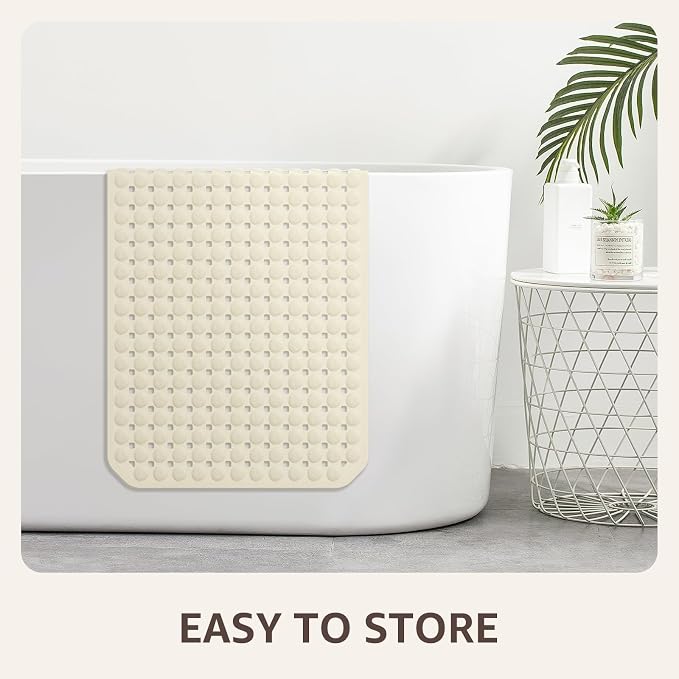 OTHWAY Bath Tub Shower Mat Non Slip, Bathtub Floor Liner Mats for Inside Shower Bathroom, Suction Cups and Drain Holes for Feet Scrubbing, Machine Washable, Soft on Feet, 35x16 Inch, Beige