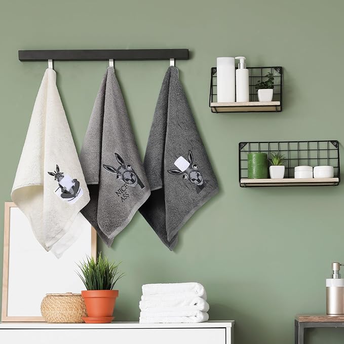 3 Pcs Donkey Hand Towels for Bathroom Kitchen Decor Gifts | Embroidered Donkey Design, 100% Cotton, Farmhouse Bathroom Kitchen Decor, Absorbent Towels, Holiday Housewarming Gifts