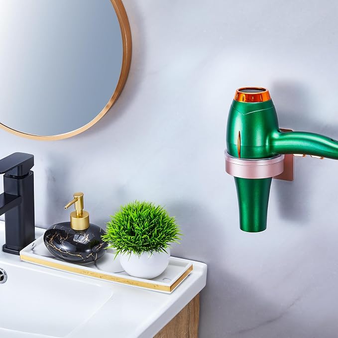 Blow Dryer Holder Wall Mounted, hairdryer holder for bathroom, Blow Dryer Organizer, hair tool organizer wall mount, Adhesive Hair Dryer Storage for Bathroom Barber Shop (Rose Gold)