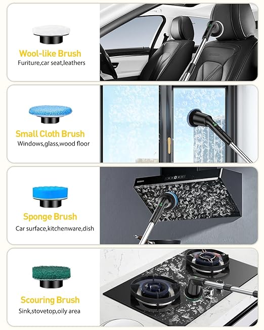 Electric Spin Scrubber for Bathroom, Shower Scrubber with Long Handle | Shower Cleaner Brushes, IPX7 Waterproof & 2 Speed, 8 Brush Heads, 90min Runtime, Bathroom Cleaning Supplies for Toilet Tub