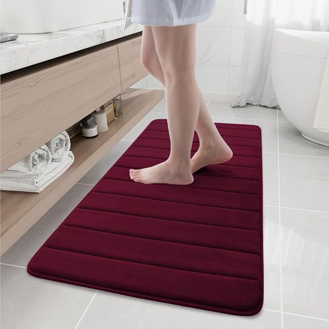 Buganda Memory Foam Bath Mat 47 x 20, Ultra Soft Absorbent Bathroom Rugs | Burgundy, Machine Washable Quick Dry Bath Mats for Bathroom Floor, Shower and Tub, Home Decor Accessories