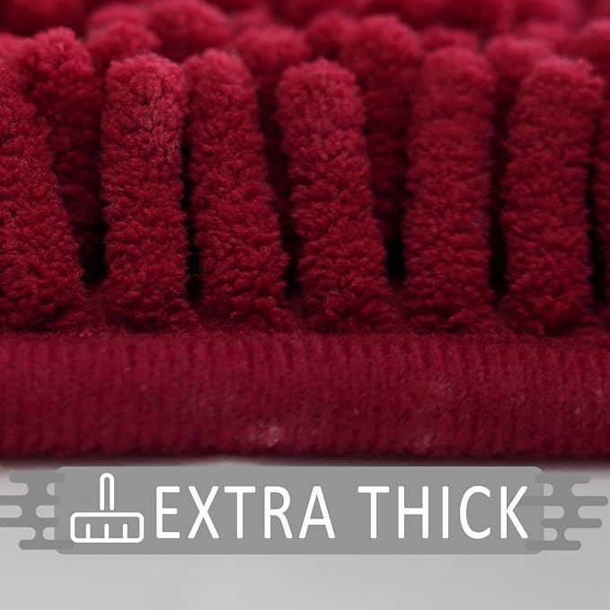 Bathroom Rugs Sets 2 Piece,Super Absorbent Soft,Thick,Machine Washable Chenille Bath Mat,Non Slip Toilet Floor Rug,Bath Mats for Bathroom,16x24 Plus 20x32 Shape,Burgundy