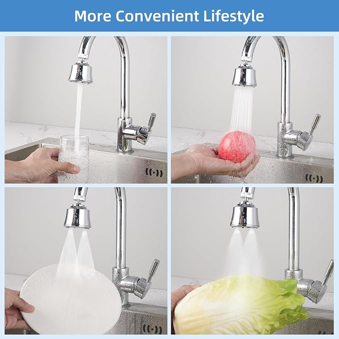 Hygie Rinse Kitchen Sink Faucet Head Replacement, 4 Spray Faucet Sprayer Attachment with Big Angle Swivel, 55/64-27UNS Famale Thread, Male Thread Adapter Included, Chrome