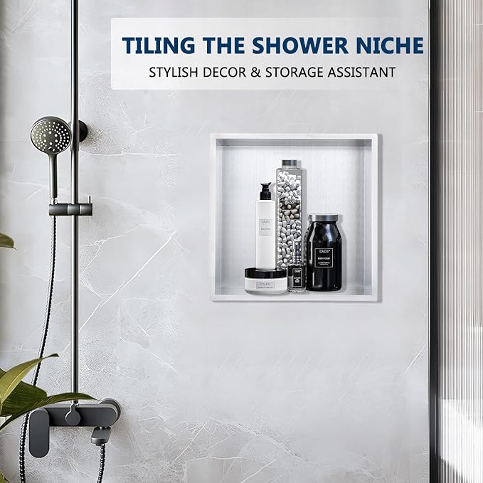 HOTIS Shower Niche No Tile Needed, Stainless Steel Bathroom Niche for Shower Wall, 12x12'' Inch Waterproof Wall Niches for Living Room,Bedroom Storagef