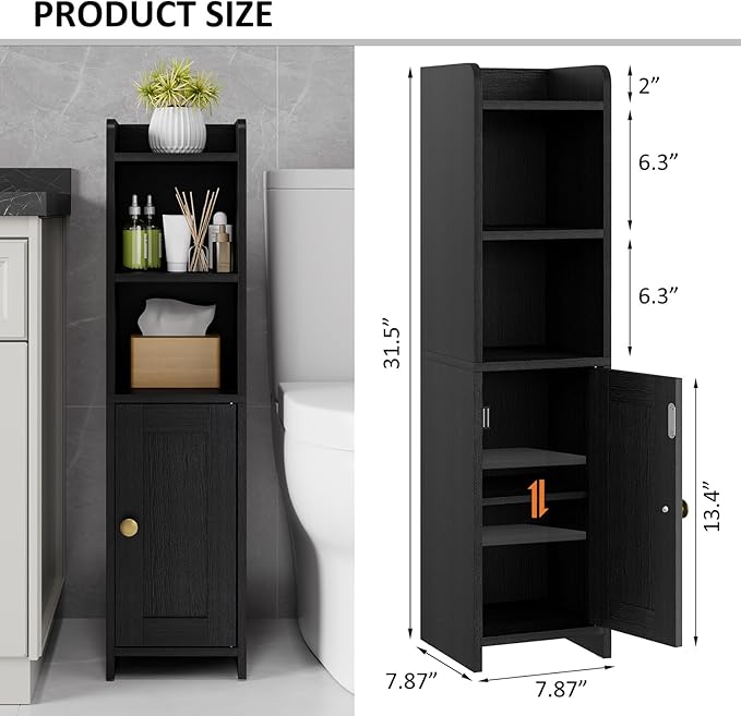 Lomojo Small Bathroom Storage Cabinet, Toilet CabinetFreestanding Bathroom Organizer for Small Spaces, Narrow Toilet Paper Corner Floor with Door and Shelves,Black | Freestanding Narrow Toilet Paper Holder, Organizers for Bathroom Small Spaces Floor Ca...
