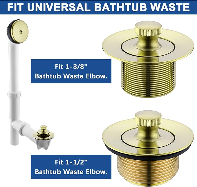 Brass Bathtub Drain Kit, Lift and Turn Tub Drain Kit with Overflow Faceplate, Brushed Gold