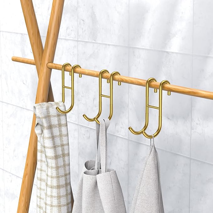 304 Stainless Steel Shower Door Hooks, Gold, 2 Pack Over Shower Glass Door Hook, Rack Hooks, Frameless, Bathroom Hanger, Drilling-Free, Glue-Free, Towel Hooks for 0.47inch Thickness Glass