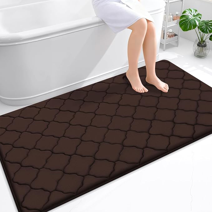 OLANLY Memory Foam Bath Mat Rug 59x34, Ultra Soft Bathroom Rugs, Brown | Thick Absorbent Carpet, Non-Slip Backing, Machine Washable, for Bathroom Floor, Tub, Shower and Home Decor Accessories