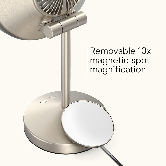 Conair Vanity Mirror with Lights, Adjustable Fan & Brightness, Round | Magnifying makeup mirror with lights for any beauty and skincare routine, tilting hinge, removable 10x magnetic spot mirror