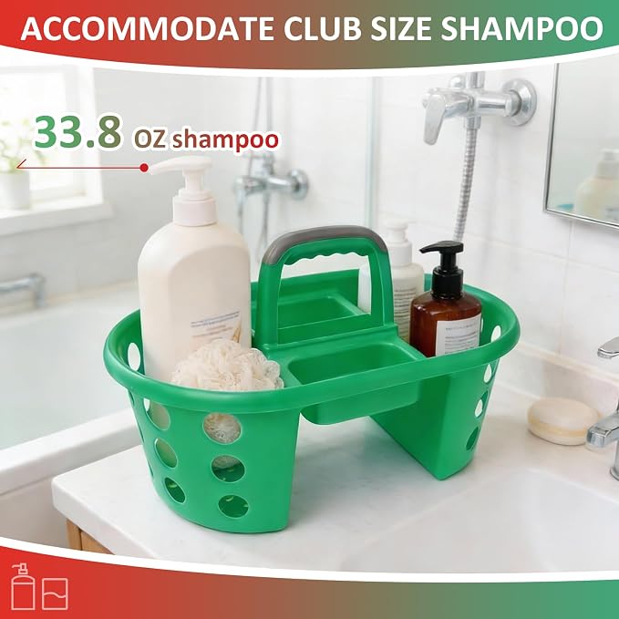 SIMPLYKLEEN Large Shower Caddy Portable 2PC - Made in USA Plastic Jumbo Size Dorm Storage Candy Tote with Handle Shower Organizer for Bathroom, Pantry, Kitchen, College Dorm, Green/Red