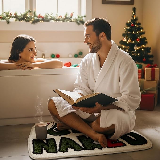 TYUU Get Naked Bath Mat, Christmas Bathroom Rugs Extra Soft Absorbent, Non Slip Washable Bathroom Mat Holiday Xmas Home Decor Indoor Bath Rug, Christmas-Themed Get Naked, 24"x36"