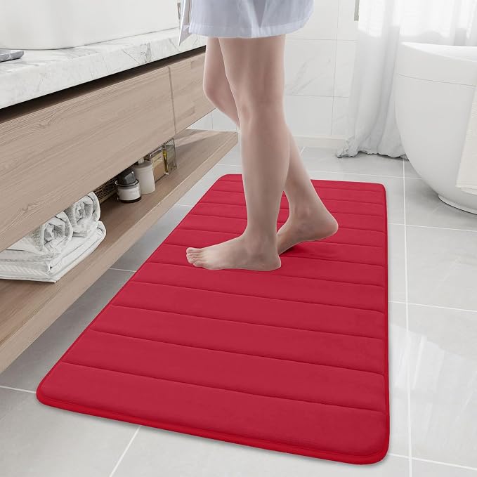Buganda Memory Foam Bath Mat 47 x 20, Ultra Soft Absorbent Bathroom Rugs | Red, Machine Washable Quick Dry Bath Mats for Bathroom Floor, Shower and Tub, Home Decor Accessories