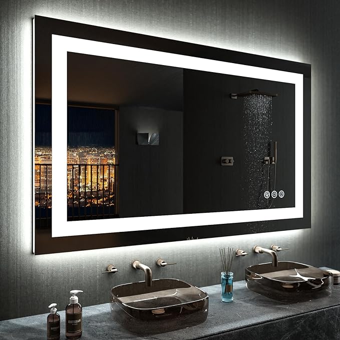 LOAAO 48"X28" LED Bathroom Mirror with Lights, UL Listed | Anti-Fog, Dimmable, RGB Backlit + Front Lighted, Memory Function, Tempered Glass
