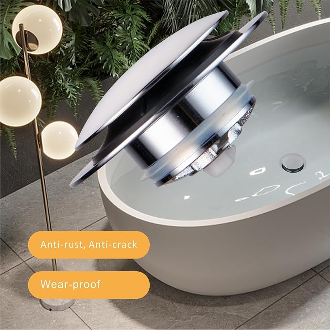 Wellup Universal Pop Up Tub Drain Stopper Replacement Chrome Tip Toe, Lift and Turn for Bathtub, EZ Chrome Plated Bath Plug Stopper