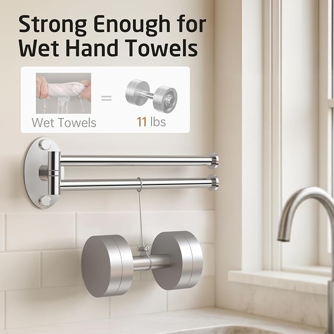 KES Swivel Towel Bar for Bathroom 9-Inch Kitchen Swing Out Double Towel Bar 2-Arm Kitchen Wall Mounted SUS 304 Stainless Steel Polished, A2106S23