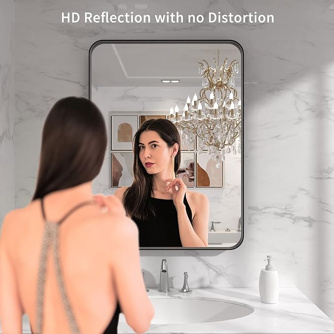 LOAAO 30X36 Inch Black Bathroom Mirror Metal Framed | Matte Black, Anti-Rust, Tempered Glass, Hangs Horizontally or Vertically