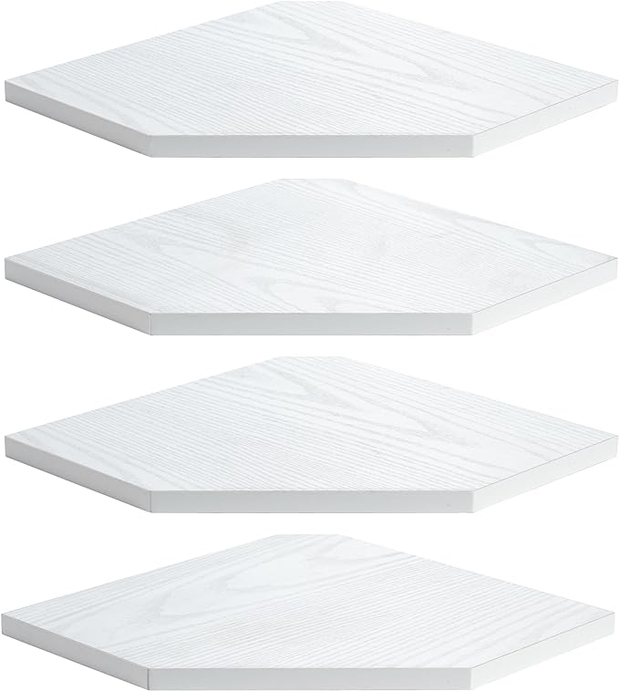 Fun Memories Corner Shelf Wall Mount, Floating Corner Shelves, Set of 4 Corner Wall Shelf Organizer, Rustic Wood Wall Storage Display Shelves for Living Room Bedroom Bathroom Kitchen, Rustic White