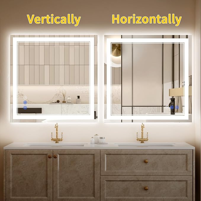36"x36" LED Bathroom Mirror with Lights, Anti-Fog, Backlit + Front Lit, Dimmable, Led Vanity Mirror for Wall, 3 Colors, Memory Function, Shatter-Proof Tempered Glass
