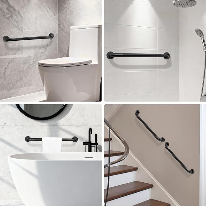 2 Pack 24 Inch Shower Grab Bar, ZUEXT Matte Black Stainless Steel Bathroom Safety Handle w/Knurled Grip, Heavy Duty Wall Mounted Bathtub Toilet Support Rail for Seniors Disabled (1.25" Diameter)