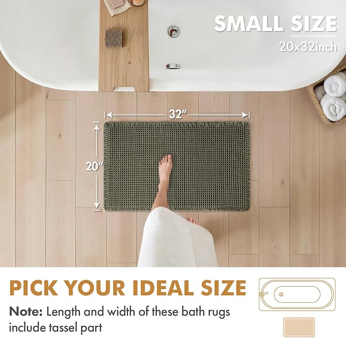 MIULEE Set of 2 Waffle Bathroom Rugs Boho Bath Mat Green 20x32 Inch | Non Slip, Super Absorbent, Washable, Ultra Soft, Rubber Backed Bath Rugs for Bathroom Floor Tub Shower