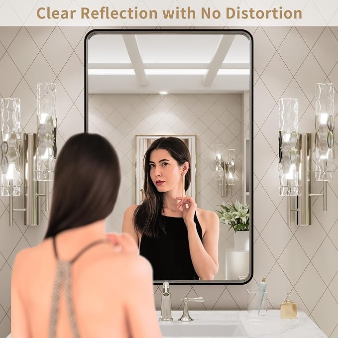 LOAAO 20X28 Inch Black Metal Framed Bathroom Mirror for Wall, Matte Black Bathroom Vanity Mirror Farmhouse, Anti-Rust, Hangs Horizontally or Vertically | Matte Black, Anti-Rust, Hangs Horizontally or Vertically