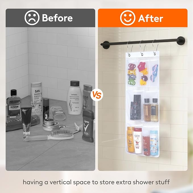 Lifewit Cruise Essentials Shower Caddy Must-Have, 7 Pockets Hanging Bathroom Organizer with Quick-Dry Mesh, Portable Shower Bag to Storage Soap, Shampoo, for RVing, Travel, Camping, White, 1 Pack | 14" x 30", Attached 3 Hooks, Quick-Dry, Portable, Crui...