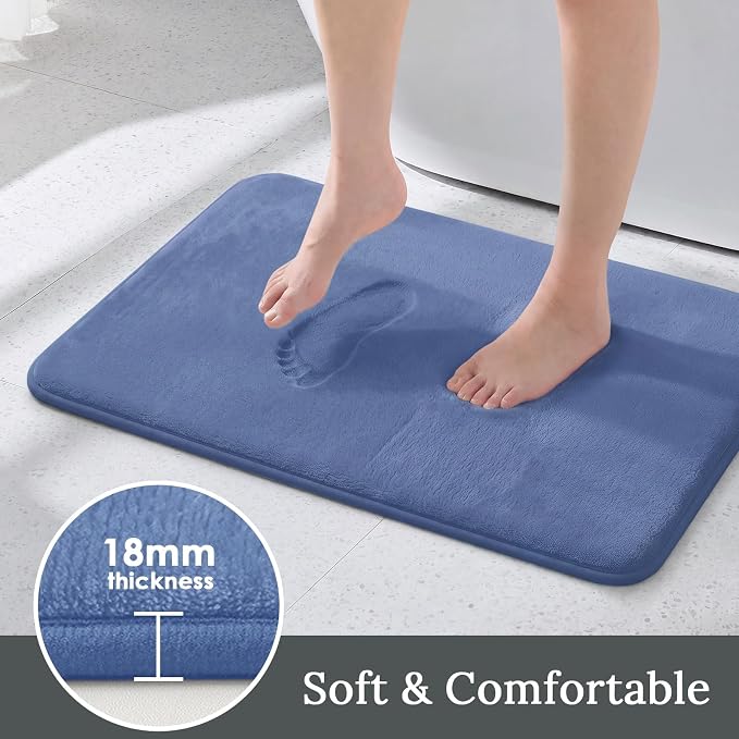 HUXMEYSON 3-Piece Memory Foam Bathroom Rug Set, Dusty Blue | Quick Dry Velvet Surface, Non-Slip & PVC Backing, Ultra Soft Bath Rugs for Bathroom, 17"x24"+20"x32"+U Shape 20"x24"