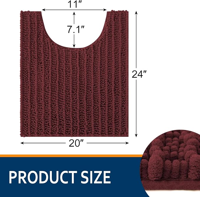 Smiry Bathroom Toilet Rugs U Shaped 24X20, Chenille Bath mats for Toilet | Caramel Red Extra Soft Absorbent Non Slip Rubber Backing Contour Bath Rugs for Toilet, Machine Washable Contoured Bath Mats