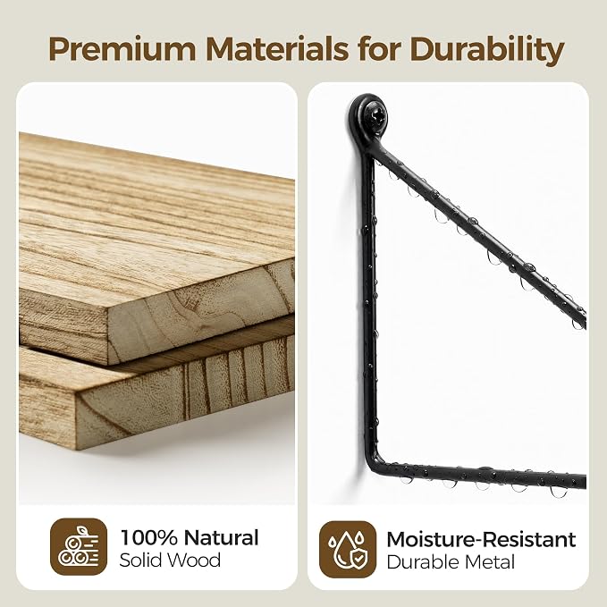 Afuly Floating Wall Shelves Rustic Wall Mounted Hanging Shelf Farmhouse Wall Bookshelf for Bathroom Kitchen Dining Living Room Wood Metal Organizers, Set of 2