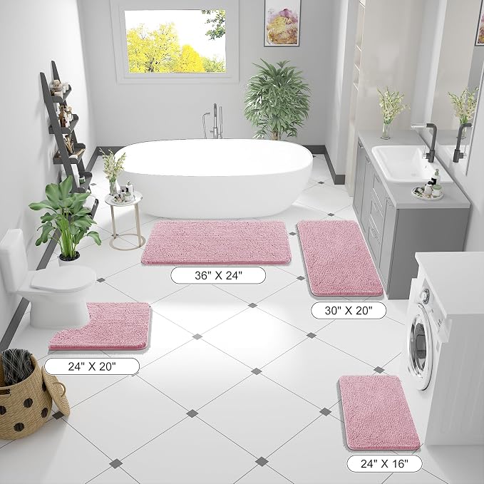 OLANLY Bathroom Runner Rugs 44x24, Extra Soft Absorbent Chenille Bath Rugs | Dusty Rose, Quick-Drying Rubber Backing, Washable Long Bath Mat for Bathroom Floor, Tub and Shower, Home Decor Accessories