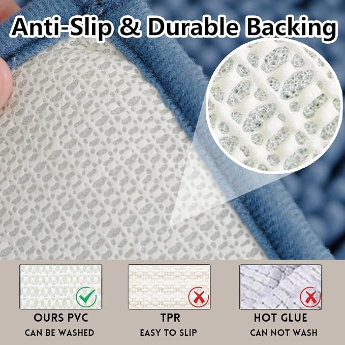 Bathroom Rugs Chenille, Extra Thick and Absorbent, Non-Slip, Machine Washable, Dry Quckily, Soft Cozy Plush, Used Under Shower Bathtub and Sink, Bath mat Sets Fog Blue