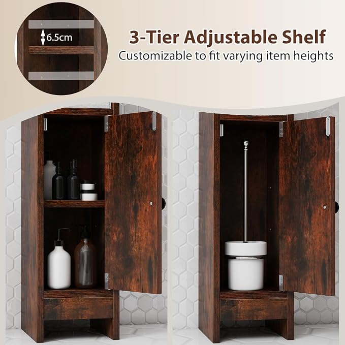 GIANTEX Bathroom Cabinet, Narrow Side Cabinet with Adjustable Shelf, Bathroom Cabinet, Space Saving, Storage Cabinet for Laundry Room, Living Room & Kitchen, 20 x 18 x 80 cm (Brown)