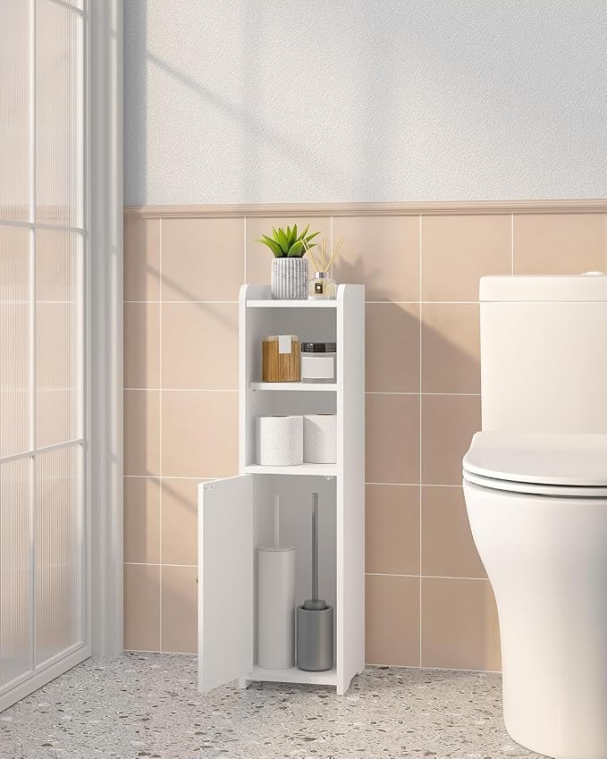 Hzuaneri Bathroom Storage Cabinet, Small Corner Floor Cabinet with Doors and Adjustable Shelf, Narrow Toilet Paper Cabinets, Bathroom Organizer for Small Spaces, White BC19703X