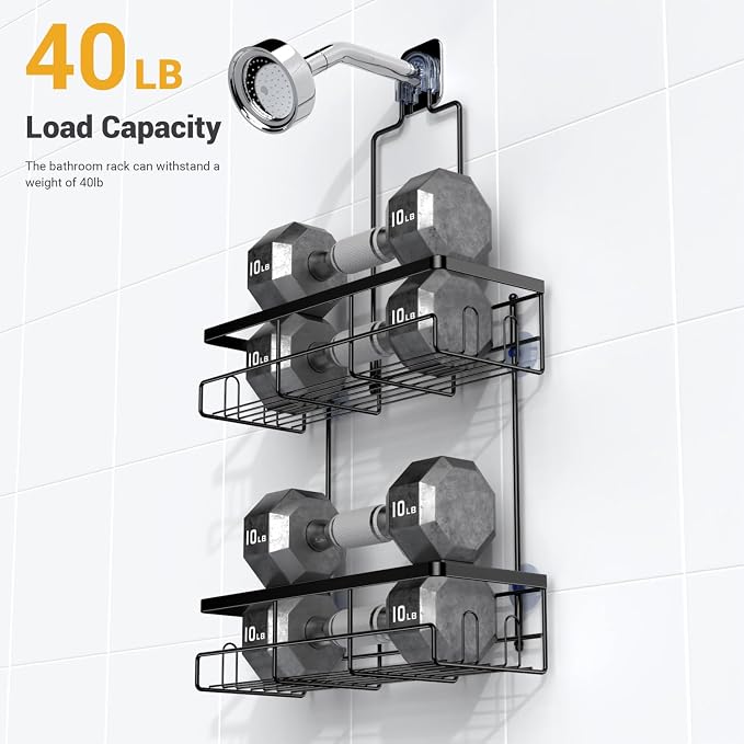 Hanging Shower Caddy Over Showerhead - Rustproof No Drill Shower Organizer | Includes Soap Holder and Hooks for Shampoo, Conditioner, and Bathroom Essentials with Quick Drainage Design
