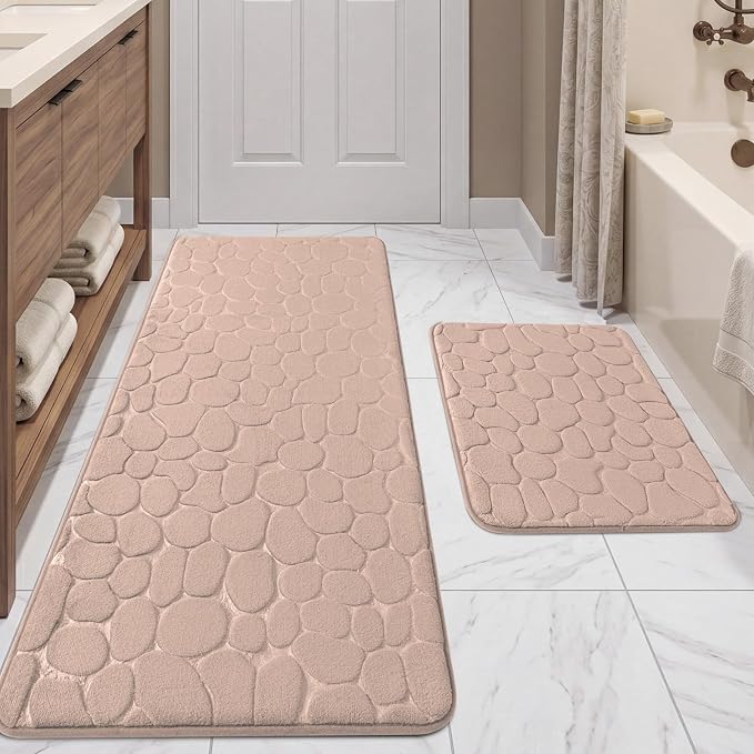 YIHOUSE Bathroom Rugs Mat Set, Memory Foam Bath Mat 2 Piece Khaki | 17x24&20x46, Non Slip, Water Absorbent, Washable, Bath Mat For Bathroom, Sink and Toilet