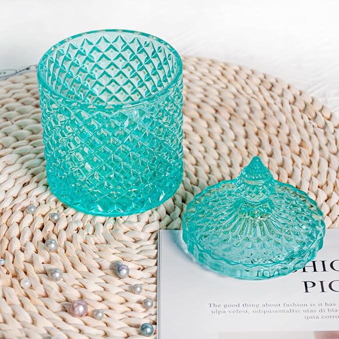 2 Pack Glass Qtip Holder, Apothecary Jars with Lids Bathroom Storage | Green (10+24oz), Storage for Cotton Swabs, Balls, Pads, Floss Pick, Makeup, Candy & Jewelry, Vanity Organizer for Bathroom