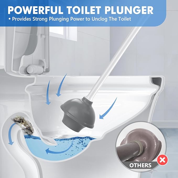 LOVLOY Toilet Plunger and Brush, Bowl Brush and Heavy Duty Toilet Plunger Set with Ventilated Holder, 2-in-1 Toilet Brush and Plunger Combo for Bathroom Cleaning (2, White)