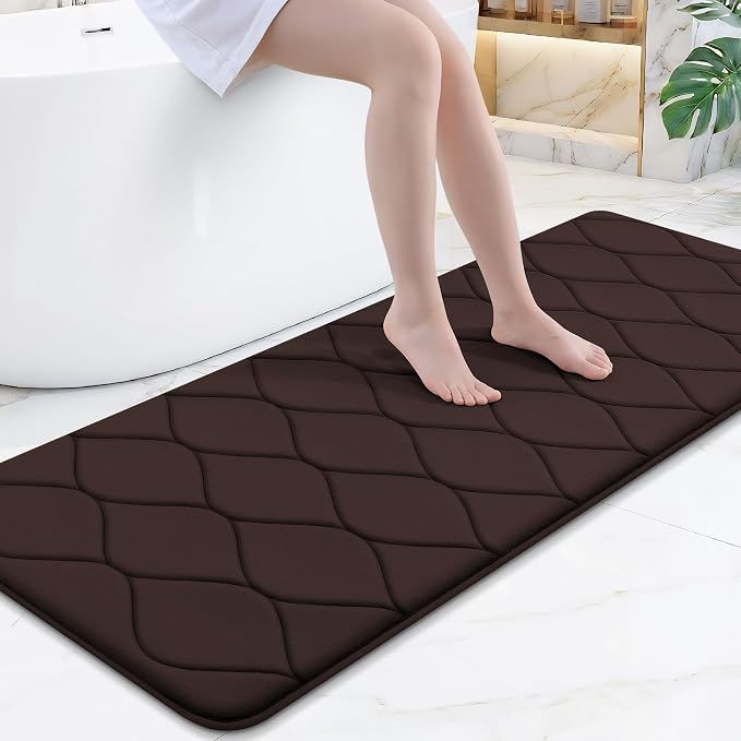 Smiry Memory Foam Bath Mat 59x24, Ultra Soft Absorbent Bathroom Rugs | Brown, Plush Quick Dry and Machine Washable Cushion Bath Mats for Bathroom, Shower, Tub & Home Decor