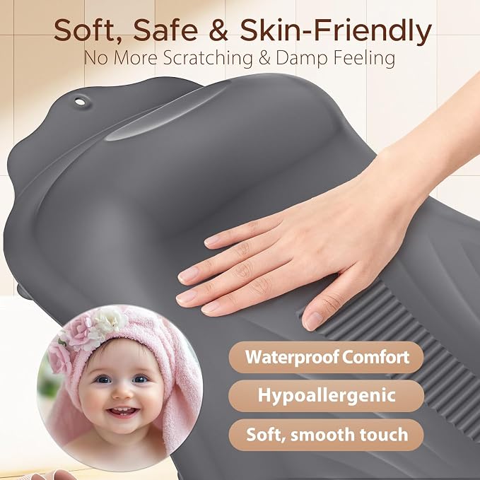 Bath Pillow for Tub, Adjustable Silicone Bathtub Pillows for Head and Neck, 0"–2.3" Neck Support, 34 Suction Cups, Easy to Clean, No Machine Wash Needed (Dark Gray)