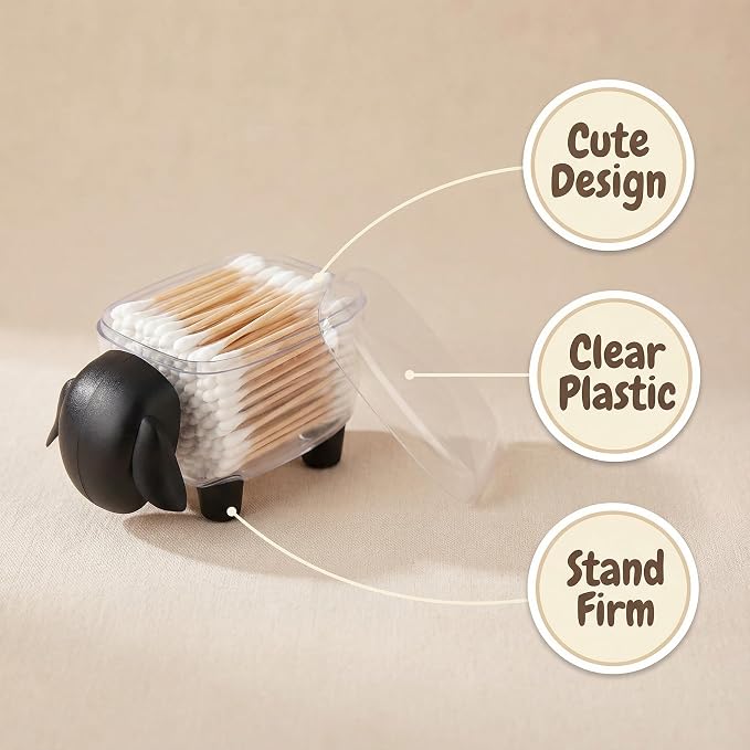 Cotton Ball Holder, Acrylic Qtip Dispenser with Lid, Cute Cotton Swab Holders, Bathroom Jars, Restroom Vanity Organizer Canister for Counter, Small Containers Storage Sheep Gifts Birthday (2 Pack)