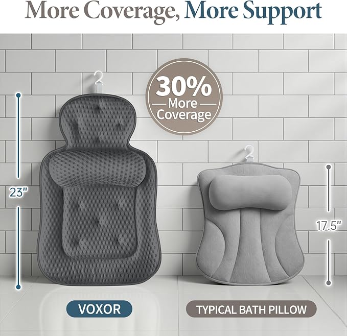 Bath Pillows for Tub, Comfortable Bathtub Cushion for Head and Neck with Soft 3D Mesh Fabric and 54 Non-Slip Suction Cups, Relaxing Tub and Shower Accessories Spa Gift Dark Gray Extra Thick