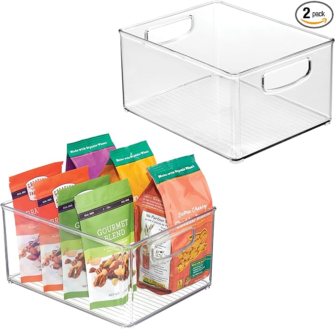 iDesign Stackable Clear Plastic Bin with Handles, 2-Pack | Kitchen Organizers and Storage, For Fridge and Pantry