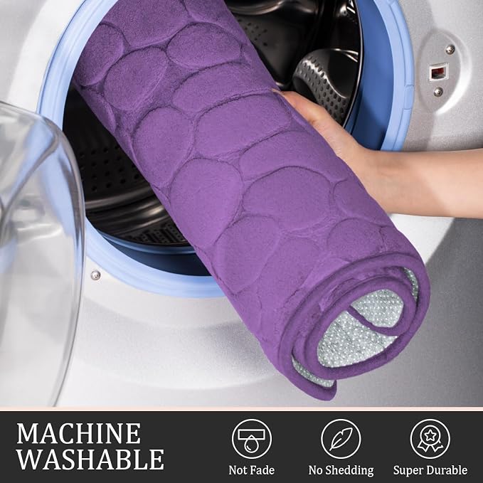 YIHOUSE Bathroom Rugs Mat Set, Memory Foam Bath Mat 2 Piece Purple | 17x24&20x46, Non Slip, Water Absorbent, Washable, Bath Mat For Bathroom, Sink and Toilet
