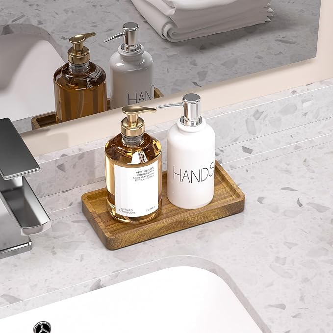 WEENSON Small Acacia Wood Bathroom Vanity Tray for Soap Dispenser, Toiletries, Makeup, Perfume, Decor, Kitchen Tray for Counter Salt Spice, Toilet Tank Tray for Candle, Nightstand 7.9"x4"