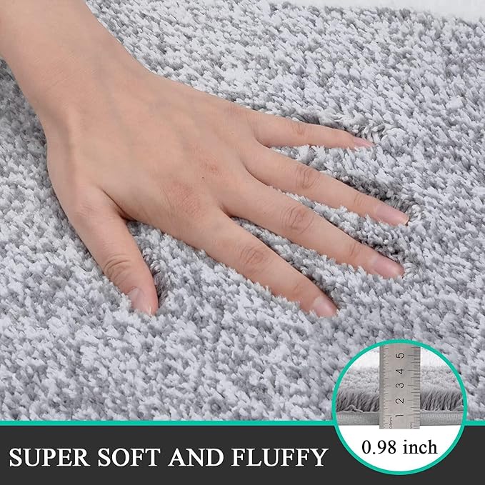Pauwer Bathroom Rugs Sets 2 Piece, Non Slip Washable Bath Mat, Light Grey | Soft Plush Microfiber, Super Absorbent Floor Carpet, Quick Dry, Shaggy Shower Rug Runner