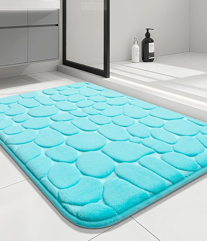 YIHOUSE Memory Foam Bath Mat Cobblestone Bathroom Rugs Super Water Absorbent Bath Mats for Bathroom Machine Washable Bath Rugs(17 x 24,Teal)
