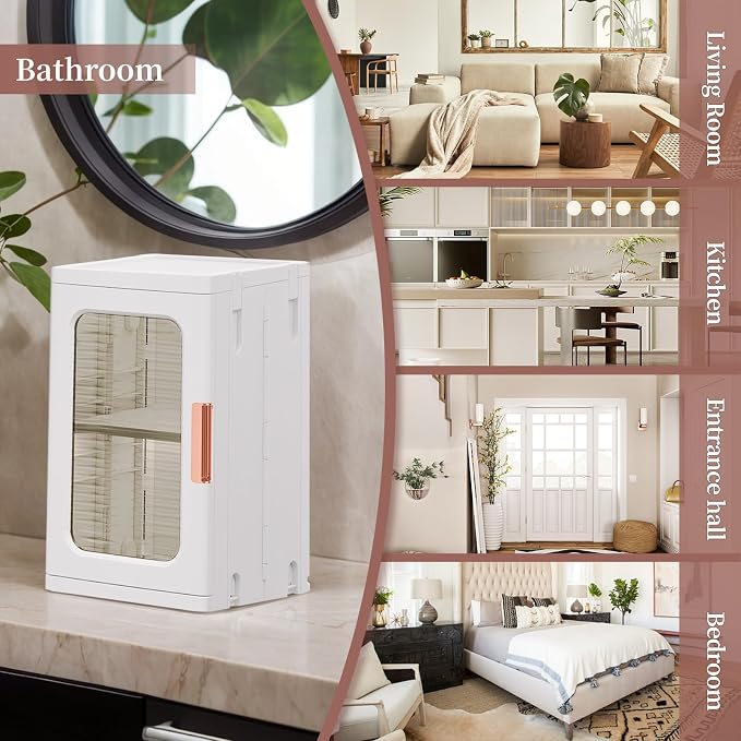 CXCJAI Mini Storage Cabinet with Doors and Shelves Countertop Cabinet Bathroom Storage Kitchen Cabinet with Adjustable Shelf Cabinet Organizer Toilet Paper Linen Closet 1 Layer(White)