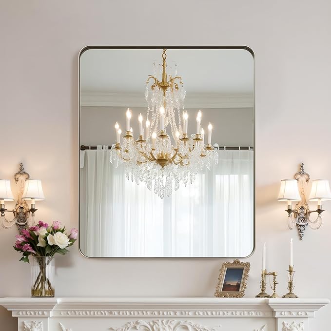 36"x30" Bathroom Vanity Mirror for Wall Aluminum Framed Farmhouse Rectangle | Anti-Rust, HD Reflection Anti-Desilvering, Distortion Free, Tempered and Shatter-Proof Wall Mounted Mirror, Brushed Nickel